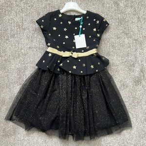 Abel and Lula - black dress with gold stars lined tulle skirt-size 7/122cm